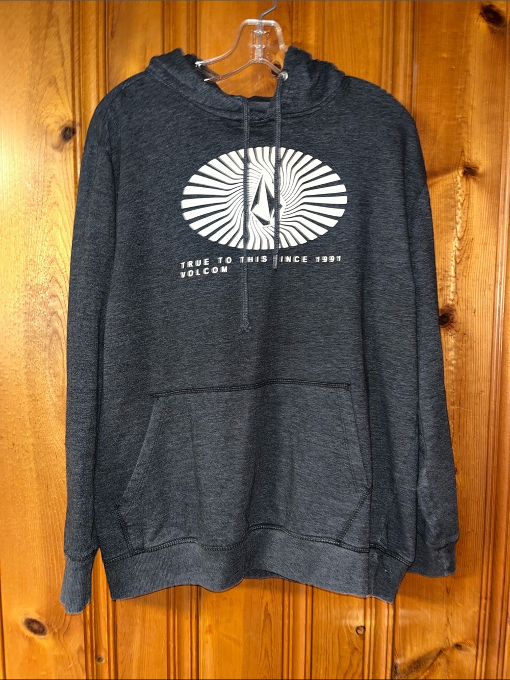 Volcom Men's Charcoal Pullover Hoodie with White Graphic